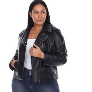 WHITE MARK Plus Size PU Faux Leather Studded Jacket, NWT! Size 3X